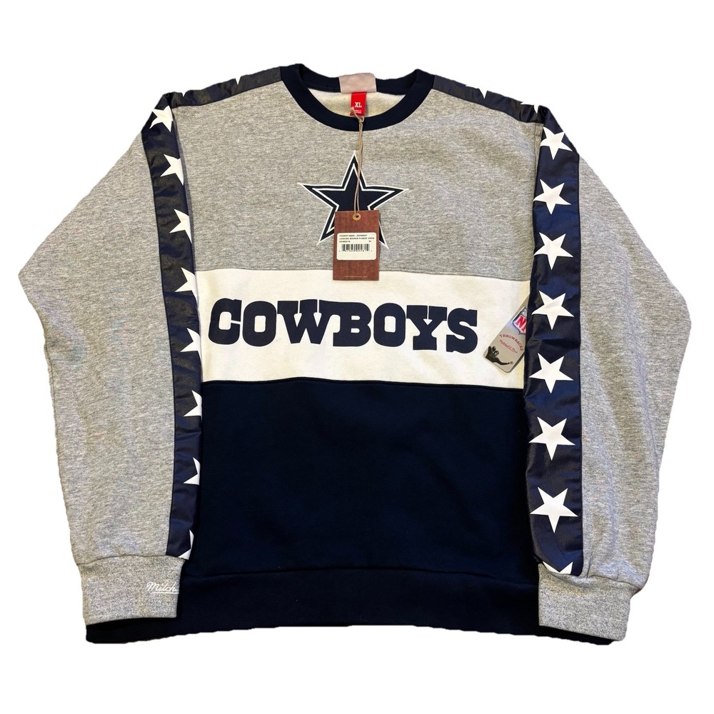 NEW Dallas Cowboys Mitchell & Ness Scorer Fleece Crewneck Sweatshirt Team Logo